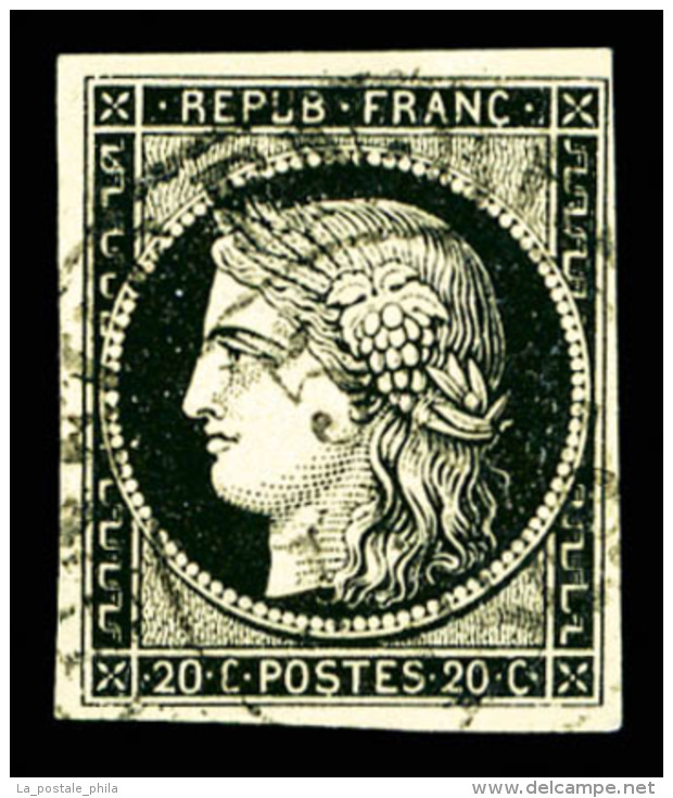 O N°3, 20c Noir Obl Grand Càd T13 Chateauneuf En Bretagne Du 5 Janvier 1849. SUP. R.R. (signé... - 1849-1850 Cérès