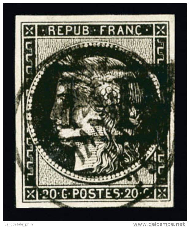 O N°3, 20c Noir Obl T15 De Loriol (Drôme) Du 2 Janvier 49 Avec 'PP' Noir Complet. SUPERBE. R.R.R... - 1849-1850 Ceres