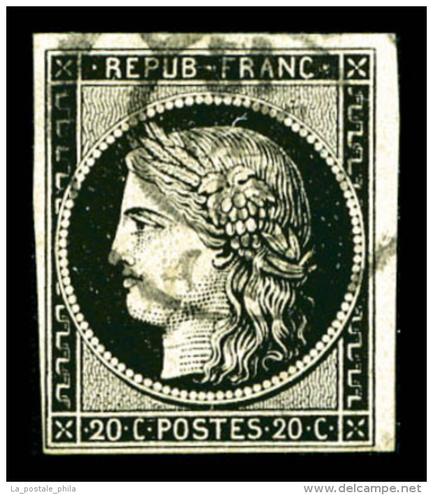 O N°3, Exceptionnelle Oblitération Du 31 DECEMBRE 1848 Sur 20c Noir Avec Càd Type 14. GRANDE... - 1849-1850 Ceres