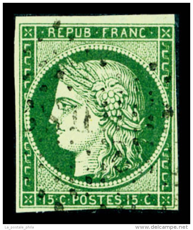 O N°2b, 15c Vert-foncé Marges Courtes Mais Intactes, Très Jolie Couleur, TB (certificat)  ... - 1849-1850 Ceres