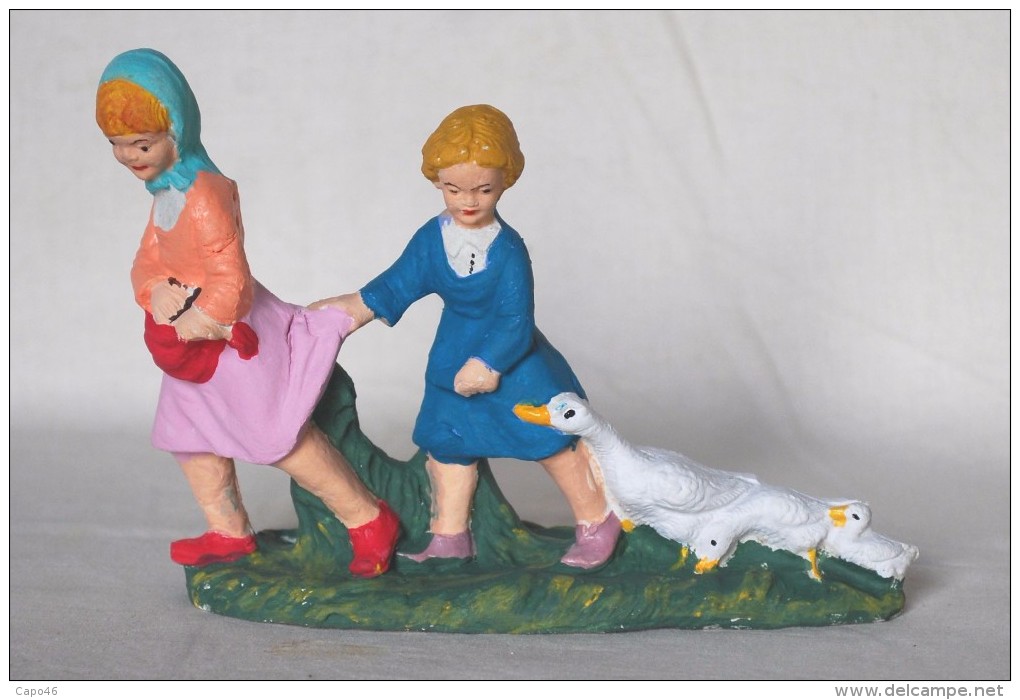 SAN 282 - SANTON - PRESEPIO - VECCHIE  STATUINE DI CARTAPESTA - BAMBINE CON LE OCHE - Alt. Cm. 10 - Nacimientos - Pesebres