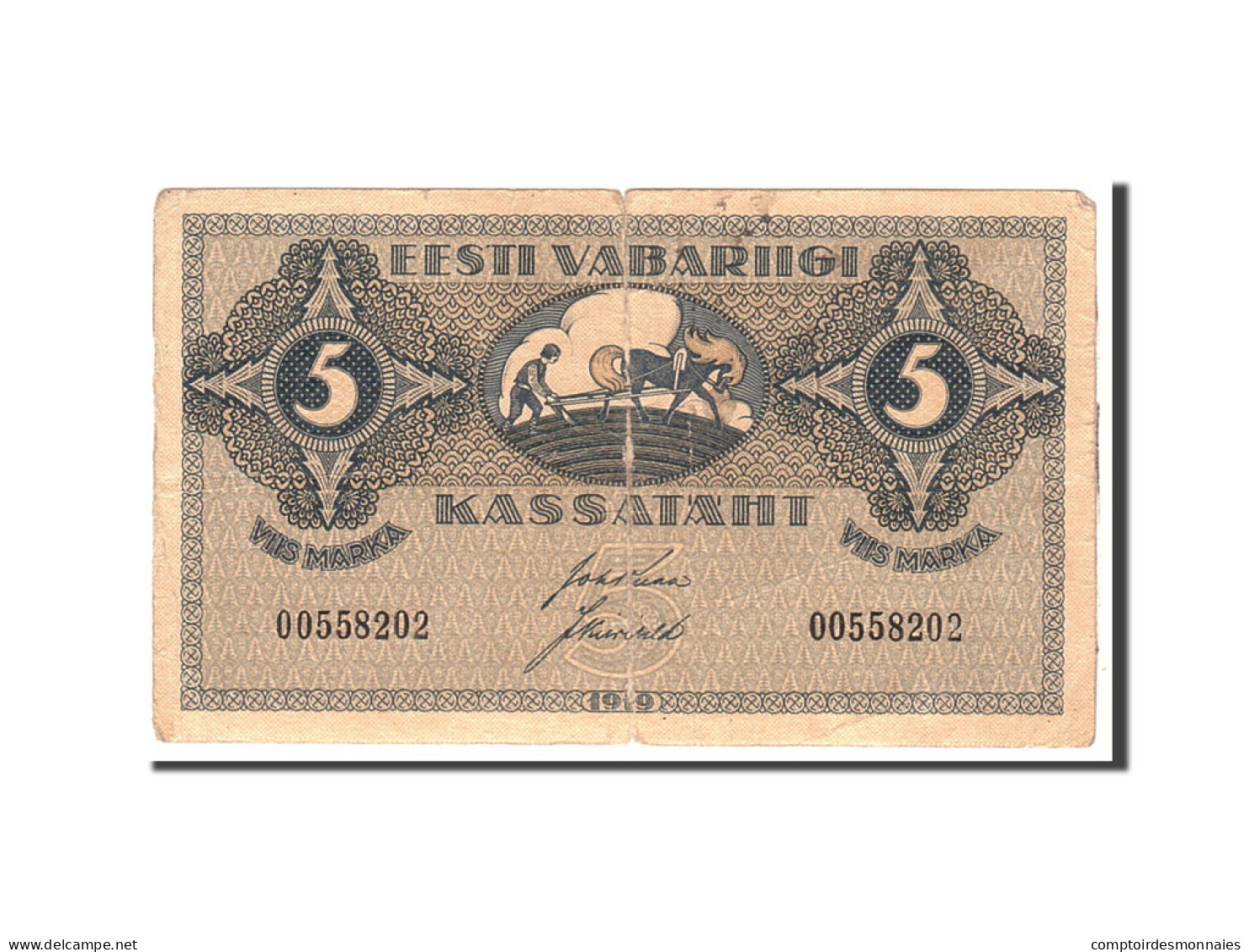 Billet, Estonia, 5 Marka, 1919, Undated, KM:45a, TB+ - Estonia