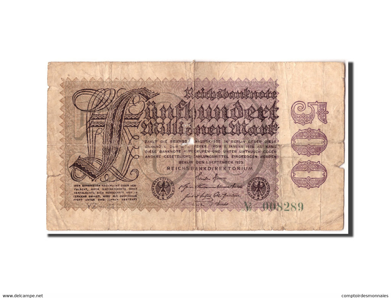 Billet, Allemagne, 500 Millionen Mark, 1923, 1923-09-01, KM:110e, AB - 500 Mio. Mark