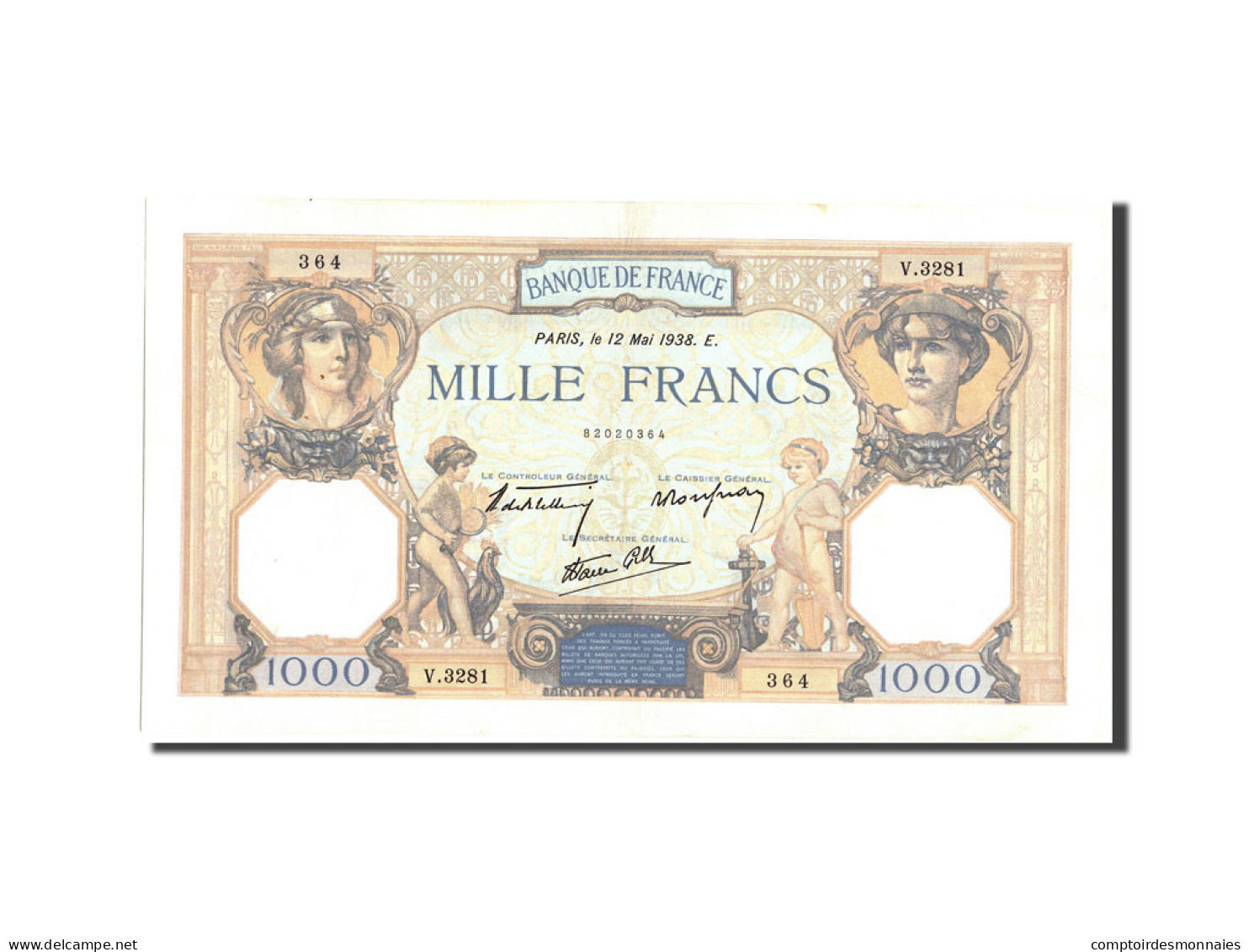 Billet, France, 1000 Francs, 1 000 F 1927-1940 ''Cérès Et Mercure'', 1938 - 1 000 F 1927-1940 ''Cérès Et Mercure''