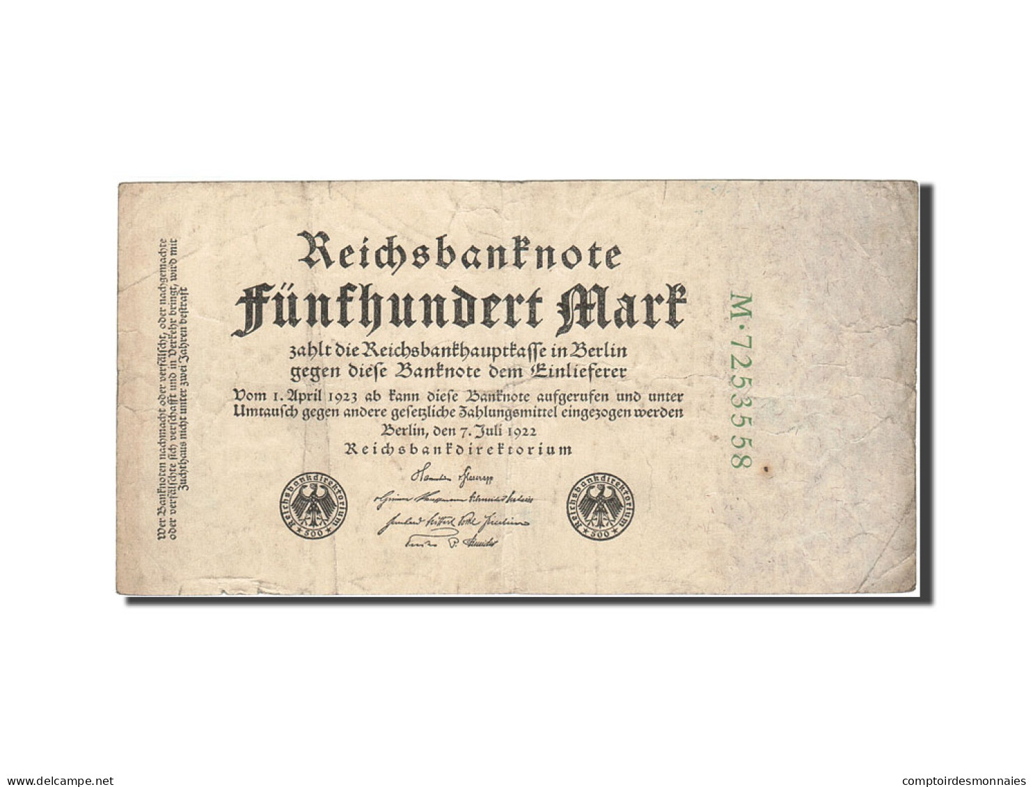 Billet, Allemagne, 500 Mark, 1922, 1922-07-07, KM:74b, TB - 500 Mark