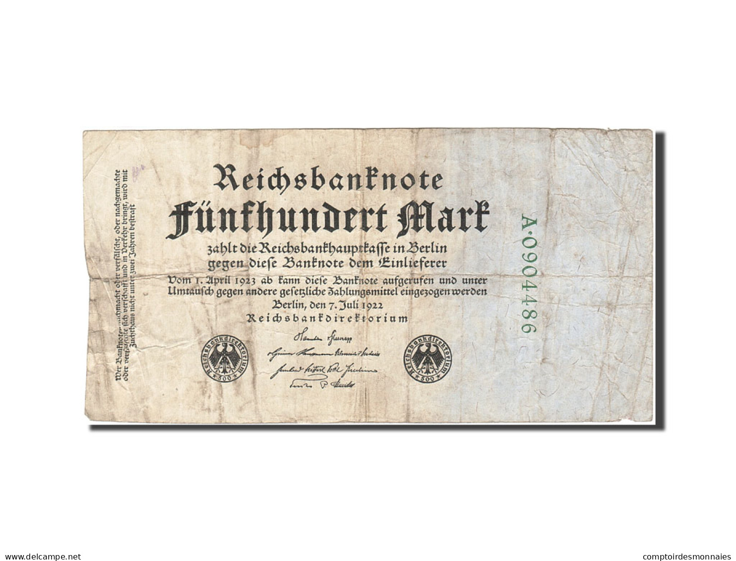 Billet, Allemagne, 500 Mark, 1922, 1922-07-07, KM:74b, B+ - 500 Mark