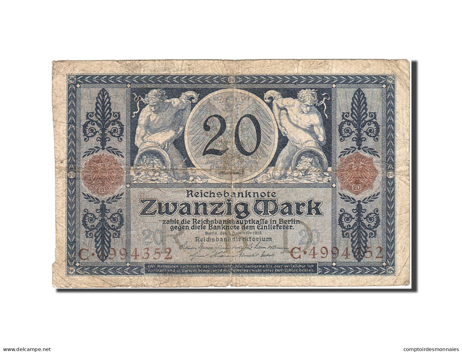 Billet, Allemagne, 20 Mark, 1915-1919, 1915-11-04, KM:63, B+ - 20 Mark