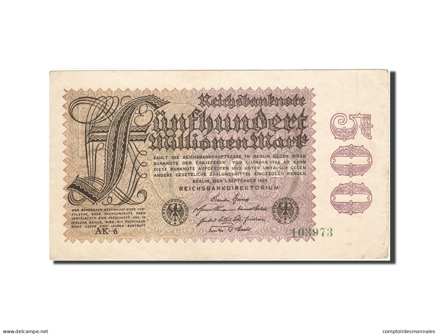 Billet, Allemagne, 500 Millionen Mark, 1923, 1923-09-01, KM:110a, SUP - 500 Millionen Mark