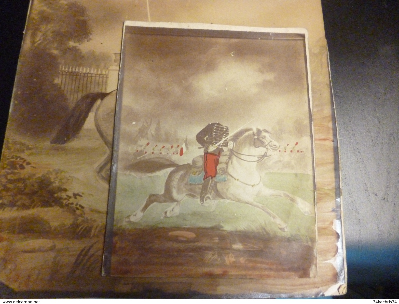 Curiosa 4 peintures cavaliers armée Napoléon sans tête commande particulière