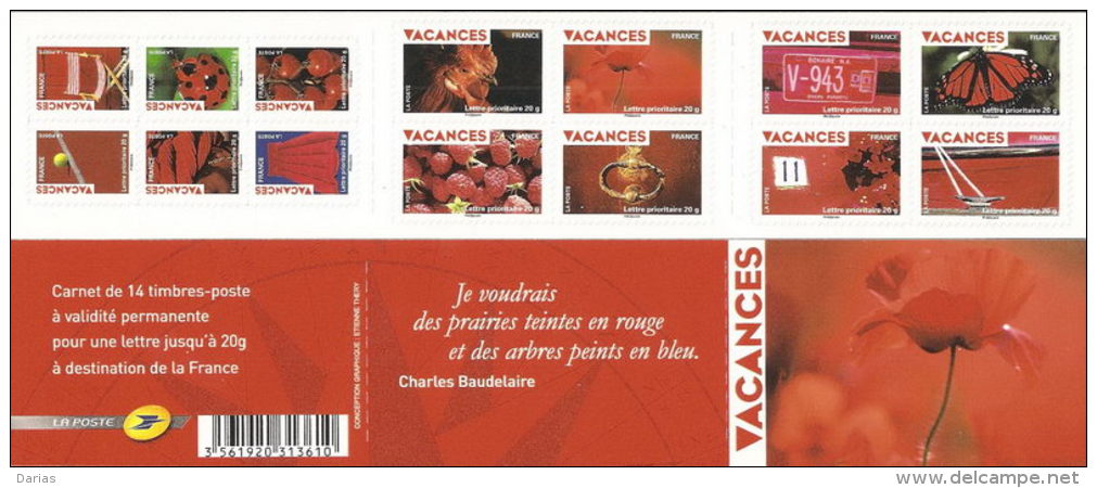 CARNET BC 0315 "VACANCES" Autoadhésif, Neuf Luxe NON PLIE Bas Prix. - Commémoratifs