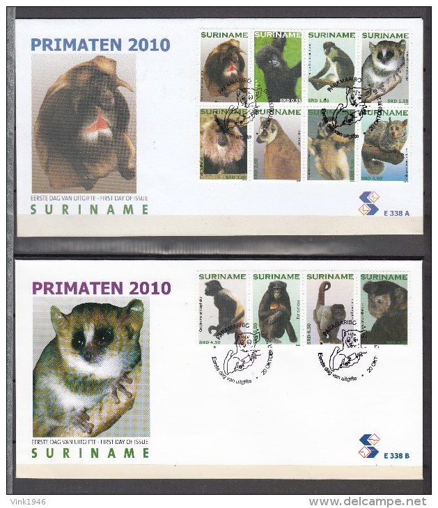 Suriname Surinam 2010,12V On 2 FDC,primaten,monkey,aap,affe,singe,mono,scimmia(L2655) - Apen