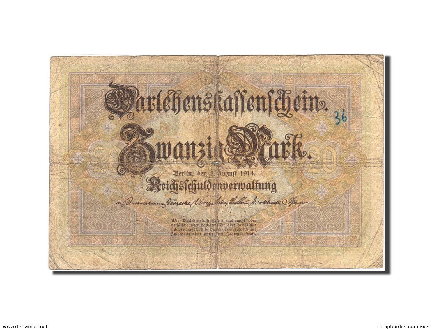Billet, Allemagne, 20 Mark, 1914, 1914-08-05, KM:48a, B - 20 Mark