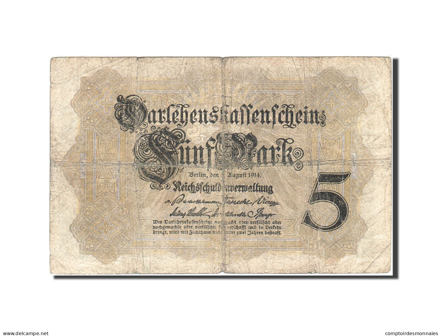 Billet, Allemagne, 5 Mark, 1914, 1914-08-05, KM:47b, B+ - 5 Mark