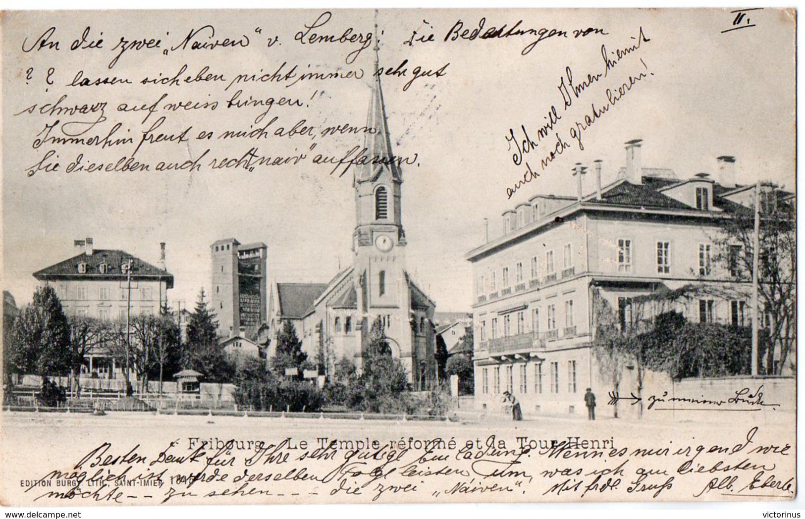 FRIBOURG - LE TEMPLE REFORME ET LA TOUR HENRI  -  Mars 1901 - Fribourg