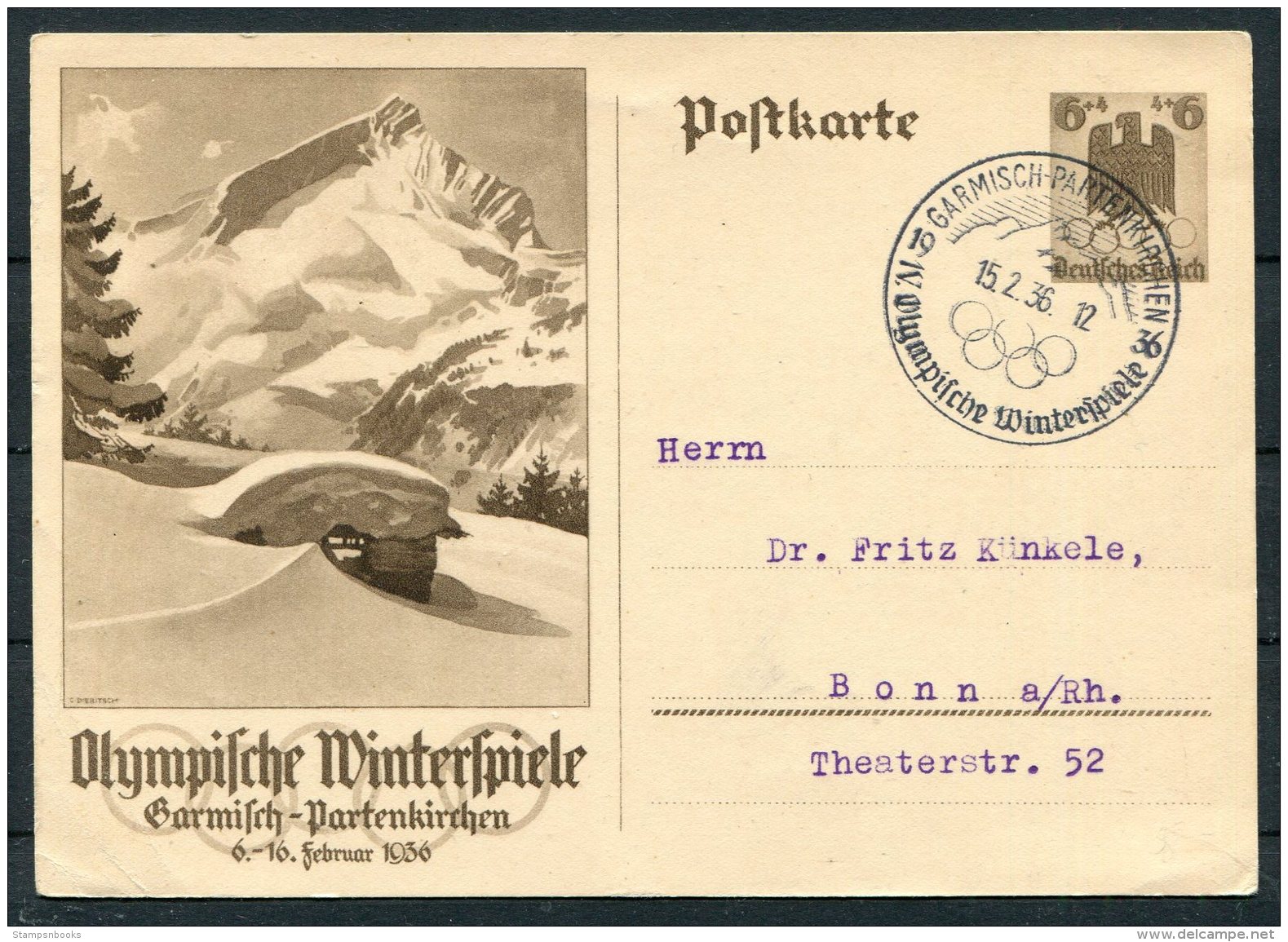 1936 Germany DR Ganzsache Stationery Postcards (2) Garmisch Winter Olympics - Andere & Zonder Classificatie