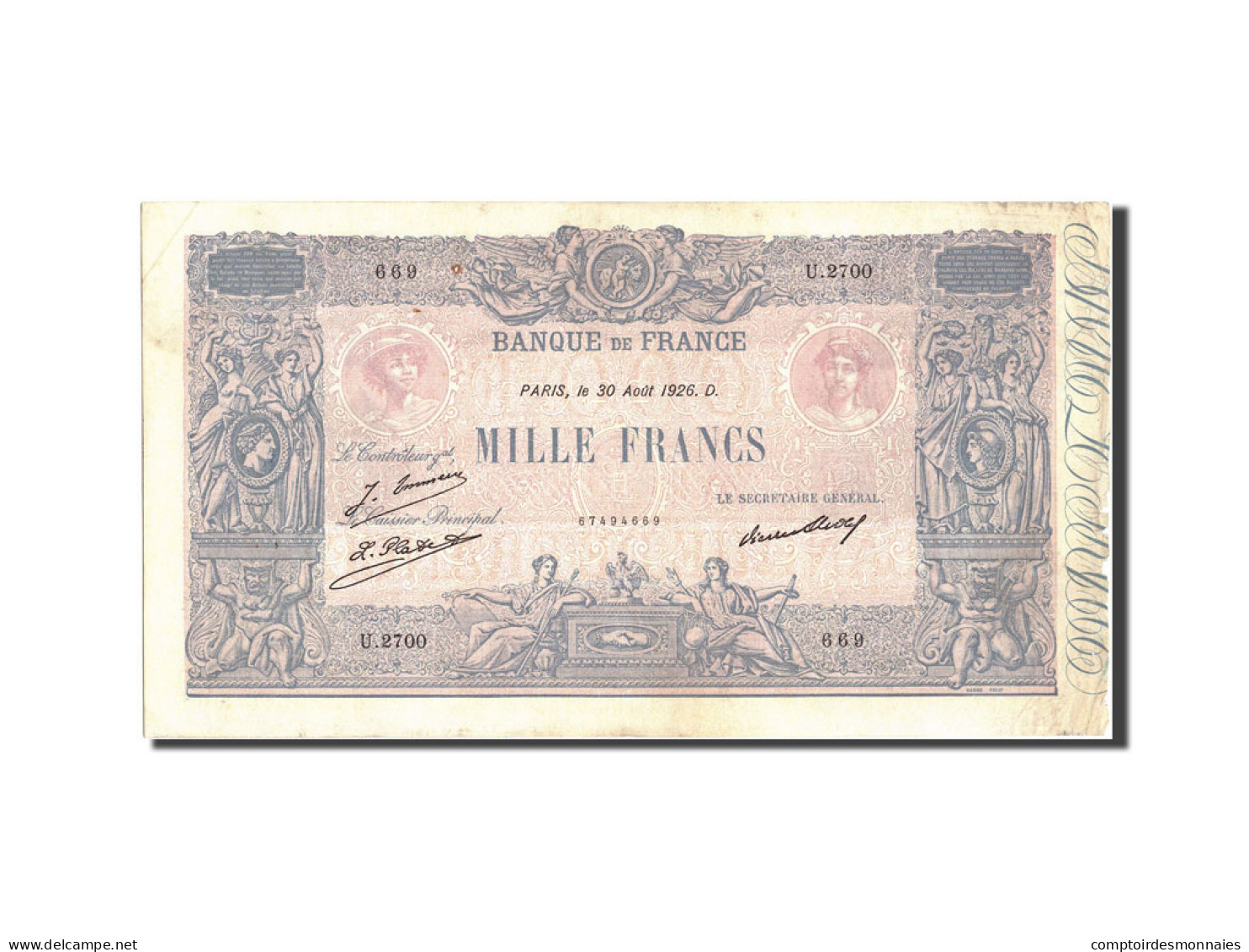 Billet, France, 1000 Francs, 1 000 F 1889-1926 ''Bleu Et Rose'', 1926 - 1 000 F 1889-1926 ''Bleu Et Rose''