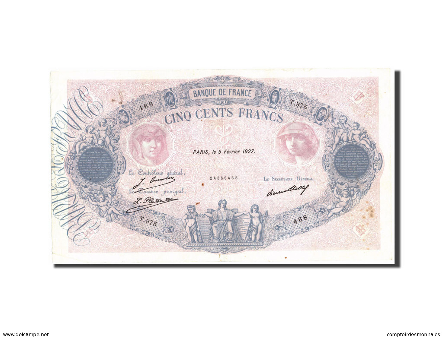 Billet, France, 500 Francs, 500 F 1888-1940 ''Bleu Et Rose'', 1927, 1927-02-05 - 500 F 1888-1940 ''Bleu Et Rose''