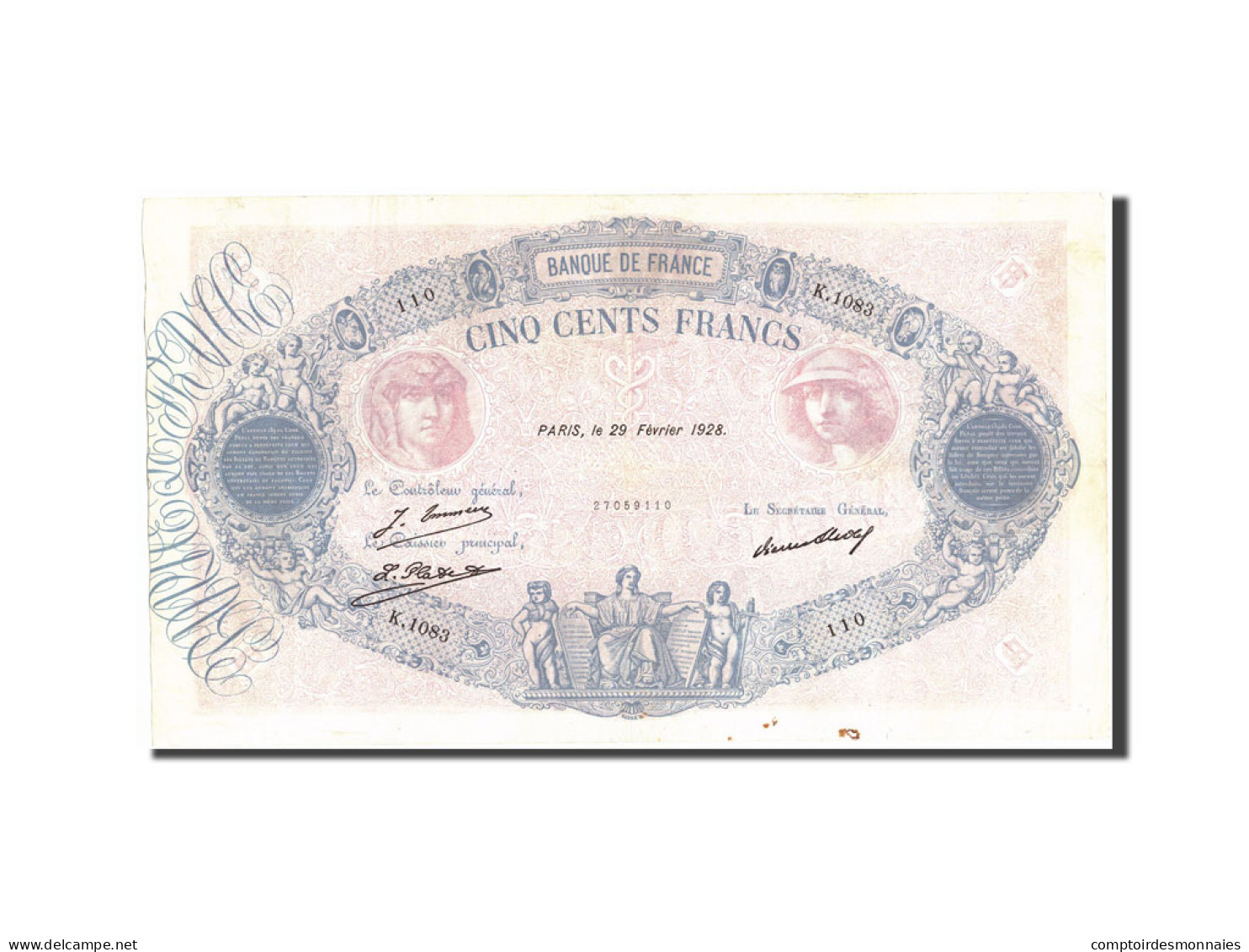 Billet, France, 500 Francs, 500 F 1888-1940 ''Bleu Et Rose'', 1928, 1928-02-29 - 500 F 1888-1940 ''Bleu Et Rose''