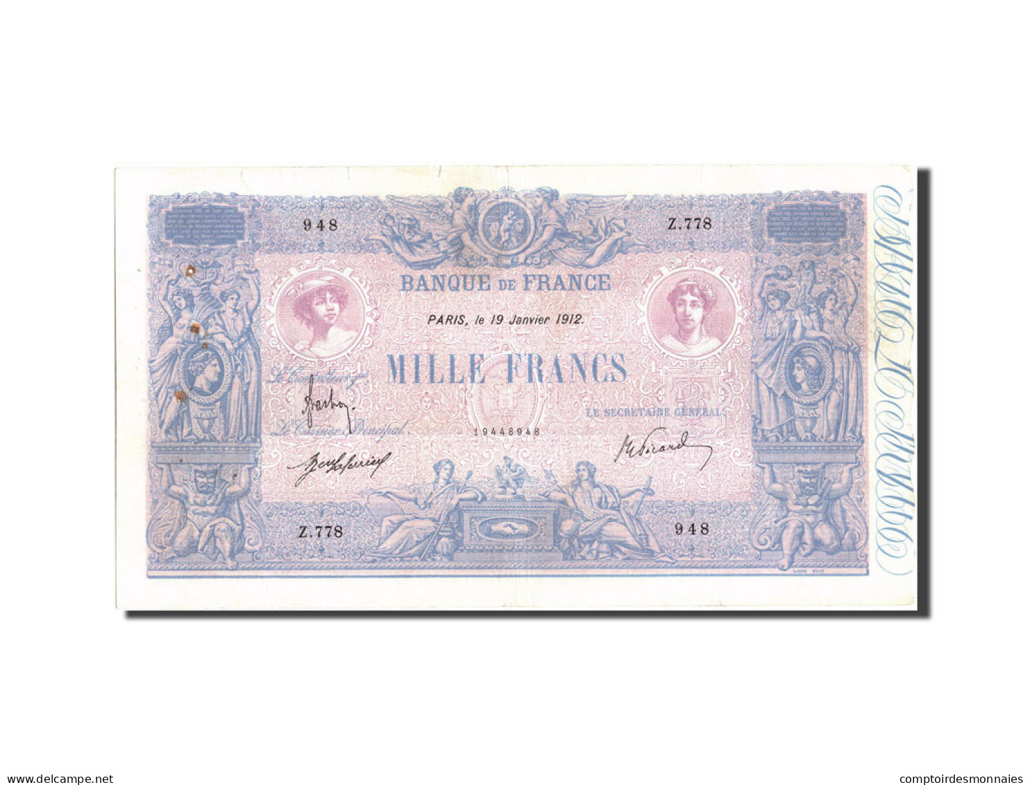 Billet, France, 1000 Francs, 1 000 F 1889-1926 ''Bleu Et Rose'', 1912 - 1 000 F 1889-1926 ''Bleu Et Rose''