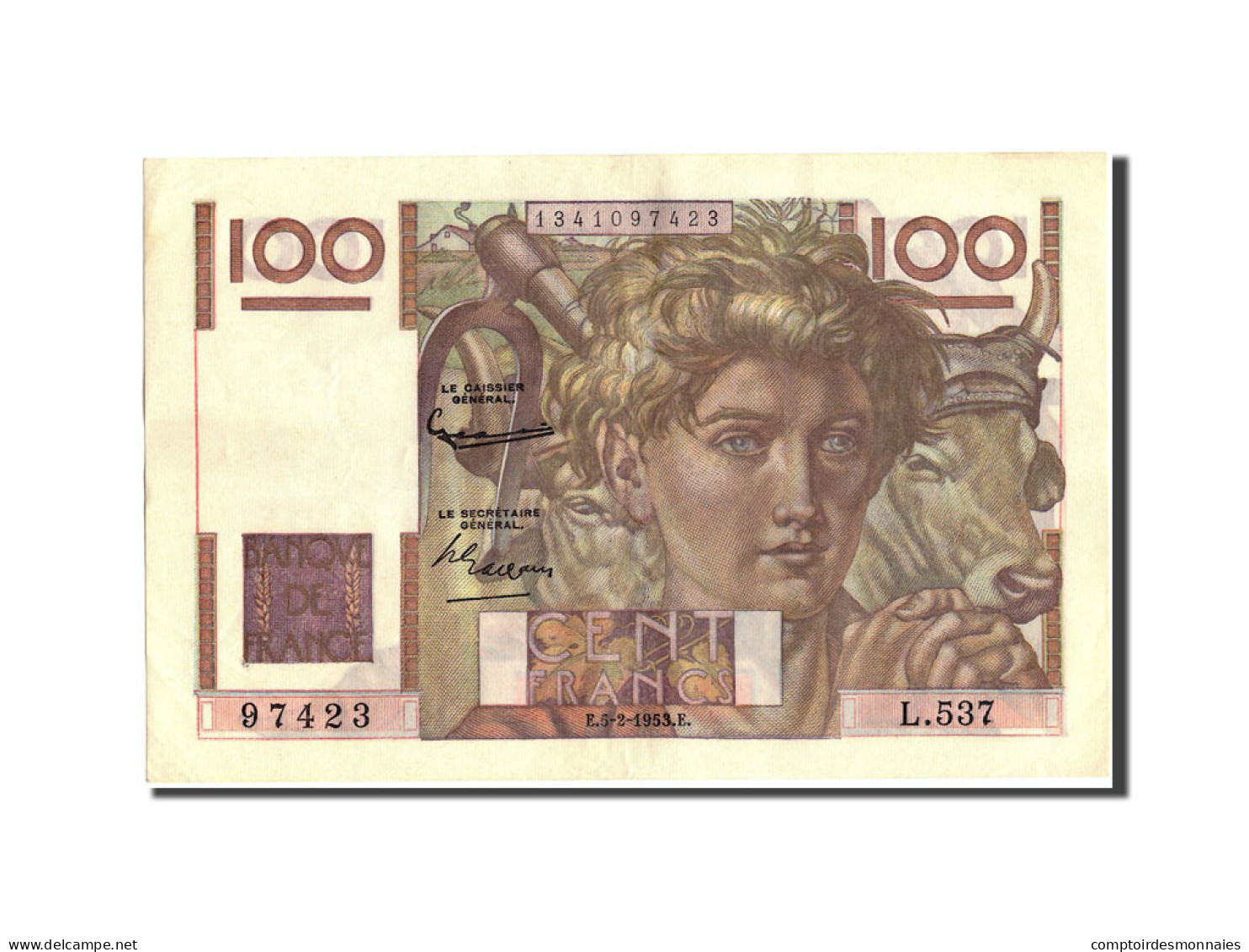 Billet, France, 100 Francs, 100 F 1945-1954 ''Jeune Paysan'', 1953, 1953-02-05 - 100 F 1945-1954 ''Jeune Paysan''