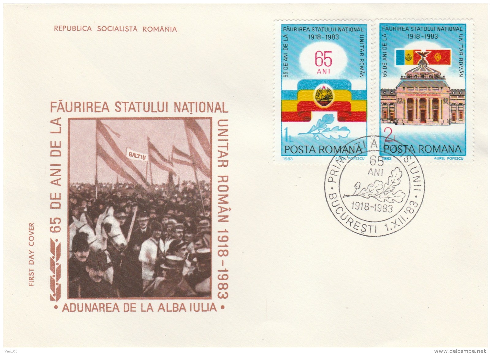 #BV3568 COAT OF ARMS, HYMN, ALBA IULIA, UNIREA, COVERS FDC, 1983, ROMANIA. - FDC