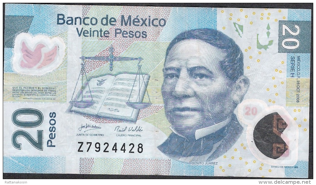 MEXICO P122f 20  PESOS 28.10.2008   Serie H       FINE - Mexique