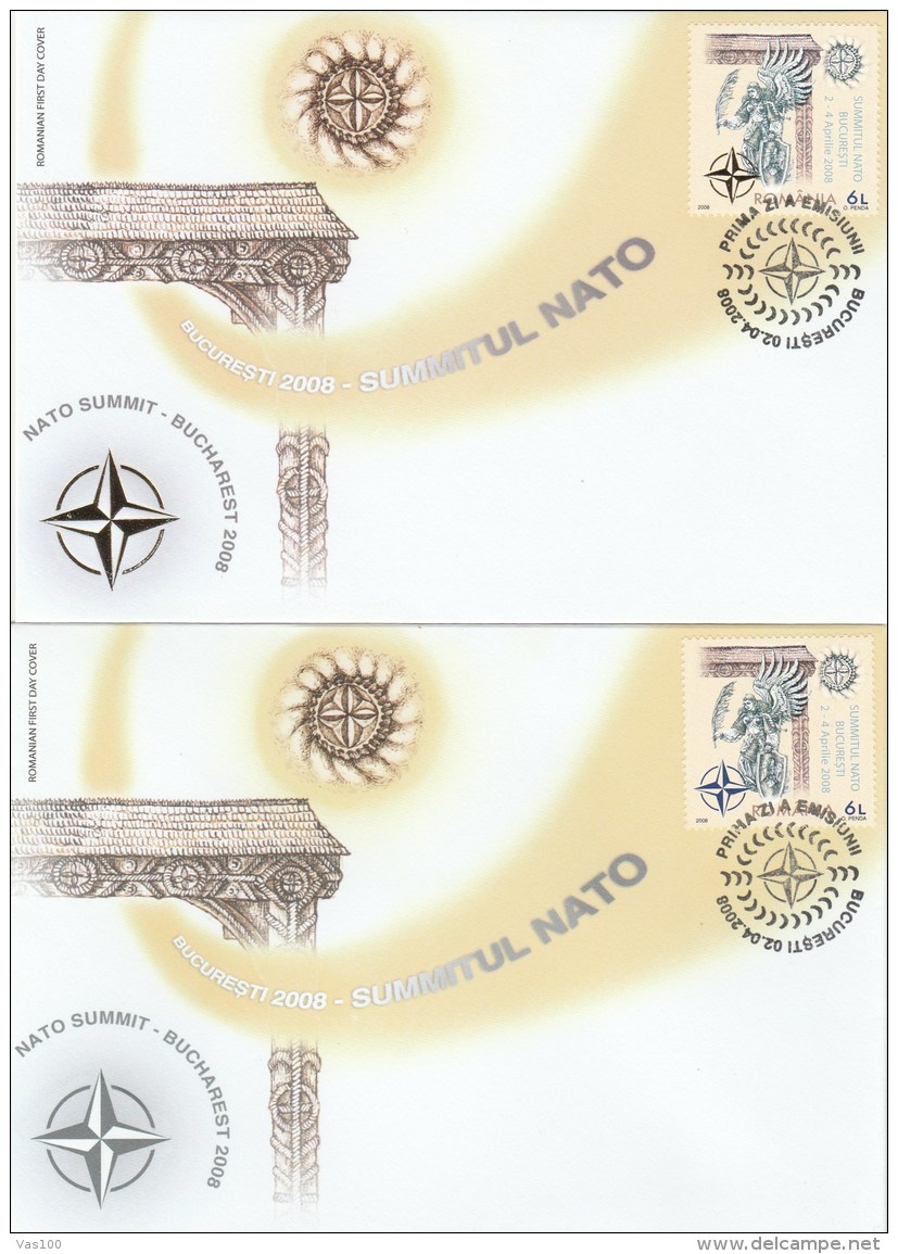 #BV3573 NATO SUMMIT  2008, BUCURESTI, COVERS FDC X 2, GOLDEN, SILVER, 2008, ROMANIA. - FDC