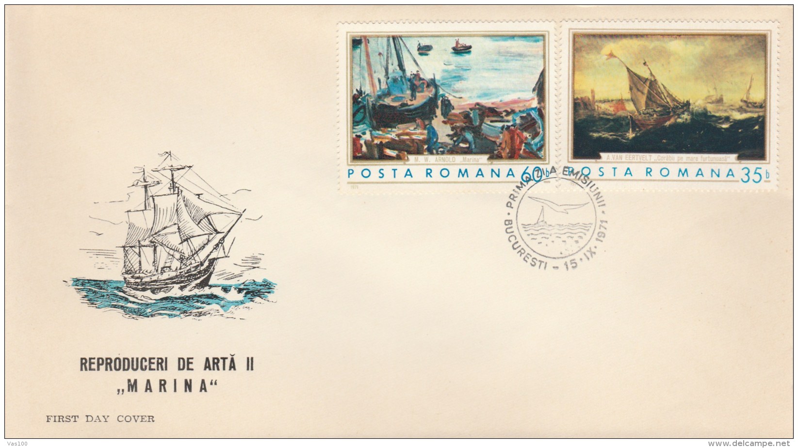 #T225  NAVY ART, SHIPS, PAINTINGS, COVERS FDC X 3, 1971, ROMANIA. - FDC