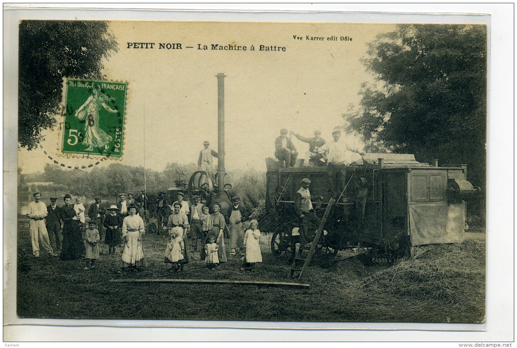 39 PETIT NOIR  Carte TRES RARE La Machine à Battre Batteuse Ouvriers Anim Villageoise 1913 Timb - Edit Vve Ka  /D14-2016 - Autres & Non Classés