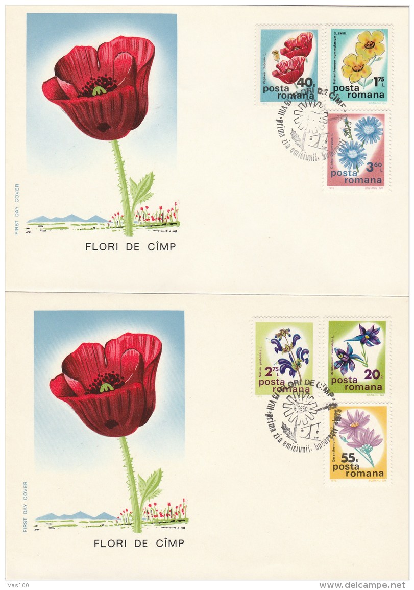 #BV3577  FIELD FLOWERS, PLANTS, POPPY ,COVERS FDC X 2,  1975, ROMANIA. - FDC