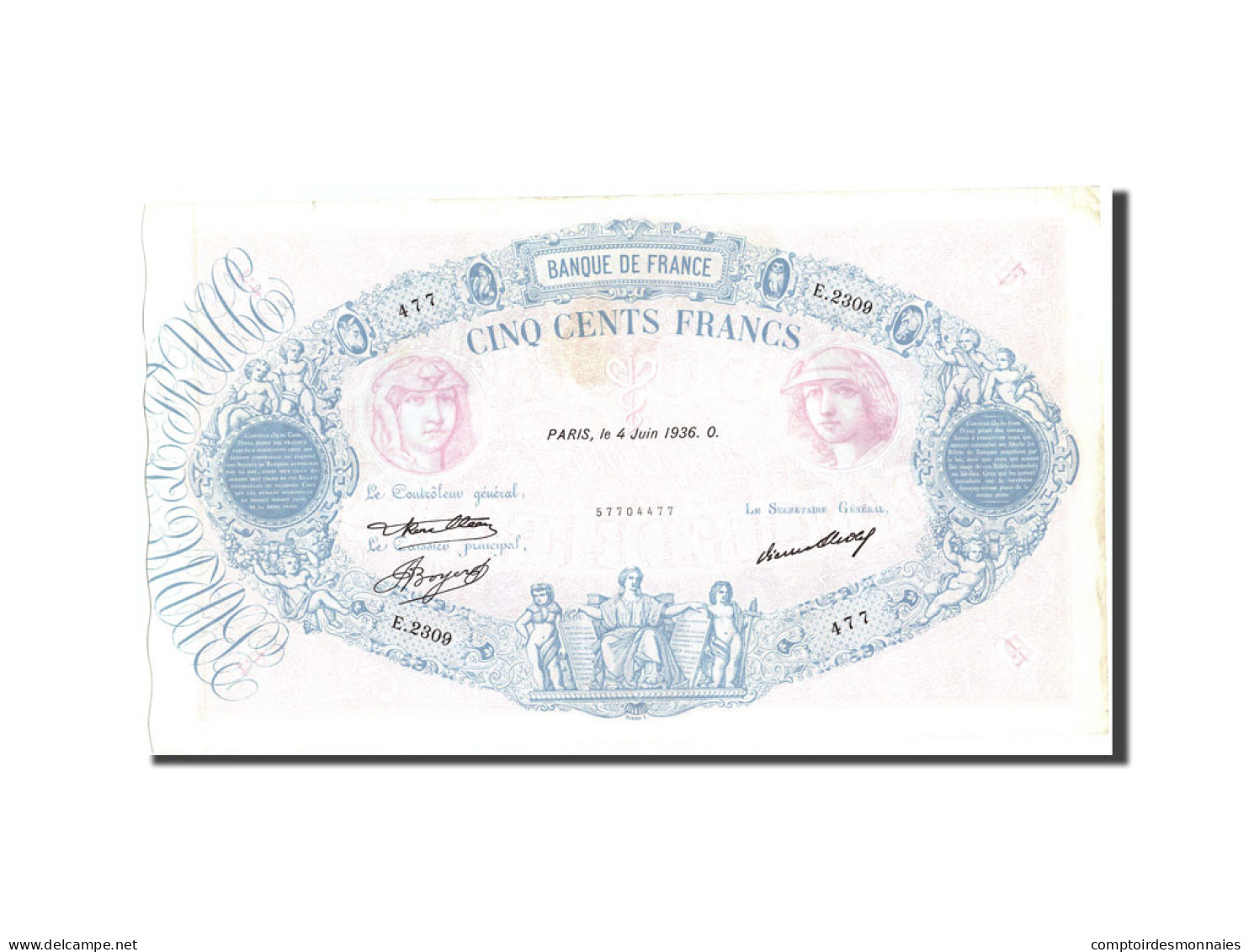 Billet, France, 500 Francs, 500 F 1888-1940 ''Bleu Et Rose'', 1936, 1936-06-04 - 500 F 1888-1940 ''Bleu Et Rose''