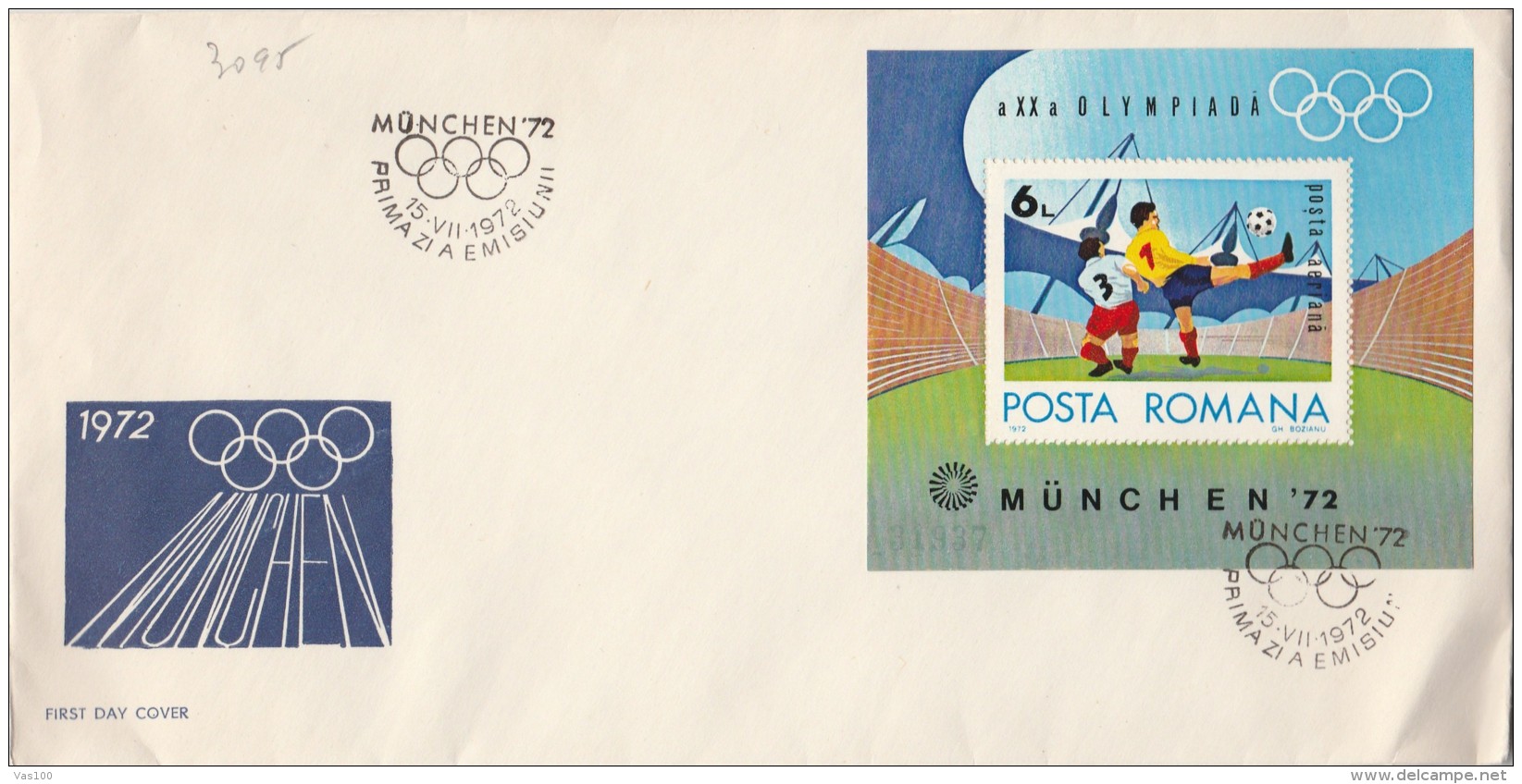#T233  SOCCER, OLIMPIC GAMES, MUNCHEN'72 ,COVERS FDC, BLOCK, 1972, ROMANIA. - FDC