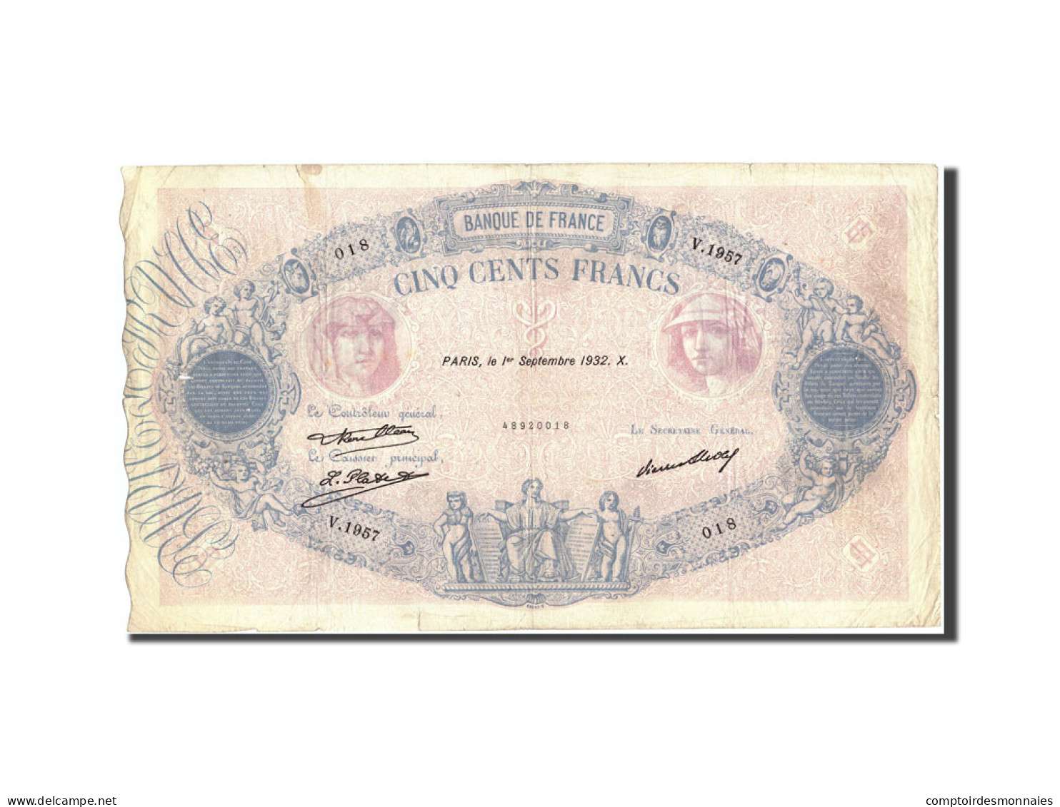 Billet, France, 500 Francs, 500 F 1888-1940 ''Bleu Et Rose'', 1932, 1932-09-01 - 500 F 1888-1940 ''Bleu Et Rose''