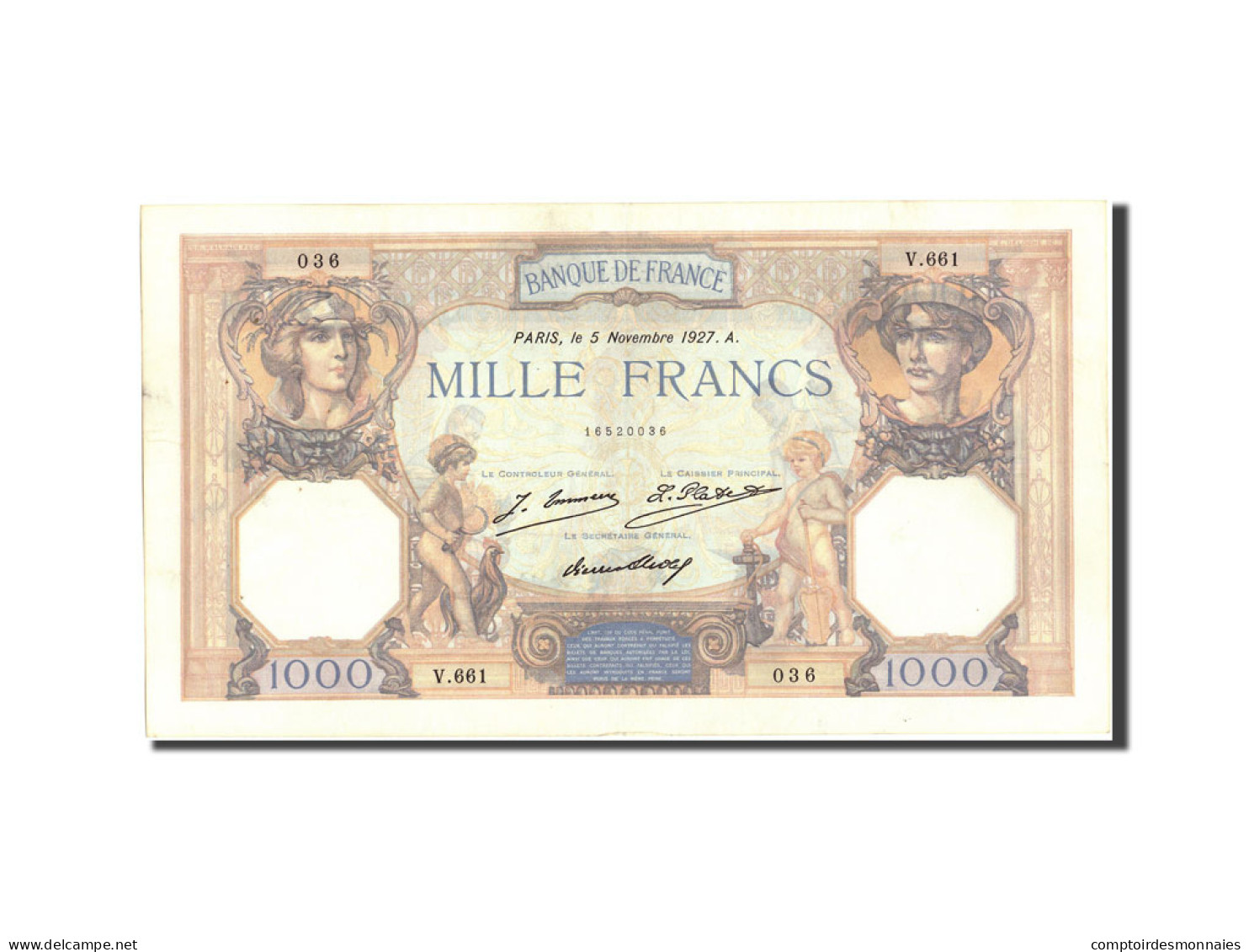 Billet, France, 1000 Francs, 1 000 F 1927-1940 ''Cérès Et Mercure'', 1927 - 1 000 F 1927-1940 ''Cérès Et Mercure''