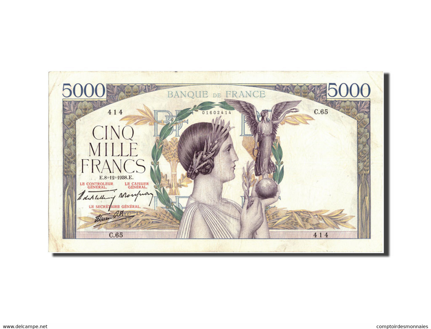 Billet, France, 5000 Francs, 5 000 F 1934-1944 ''Victoire'', 1938, 1938-12-08 - 5 000 F 1934-1944 ''Victoire''