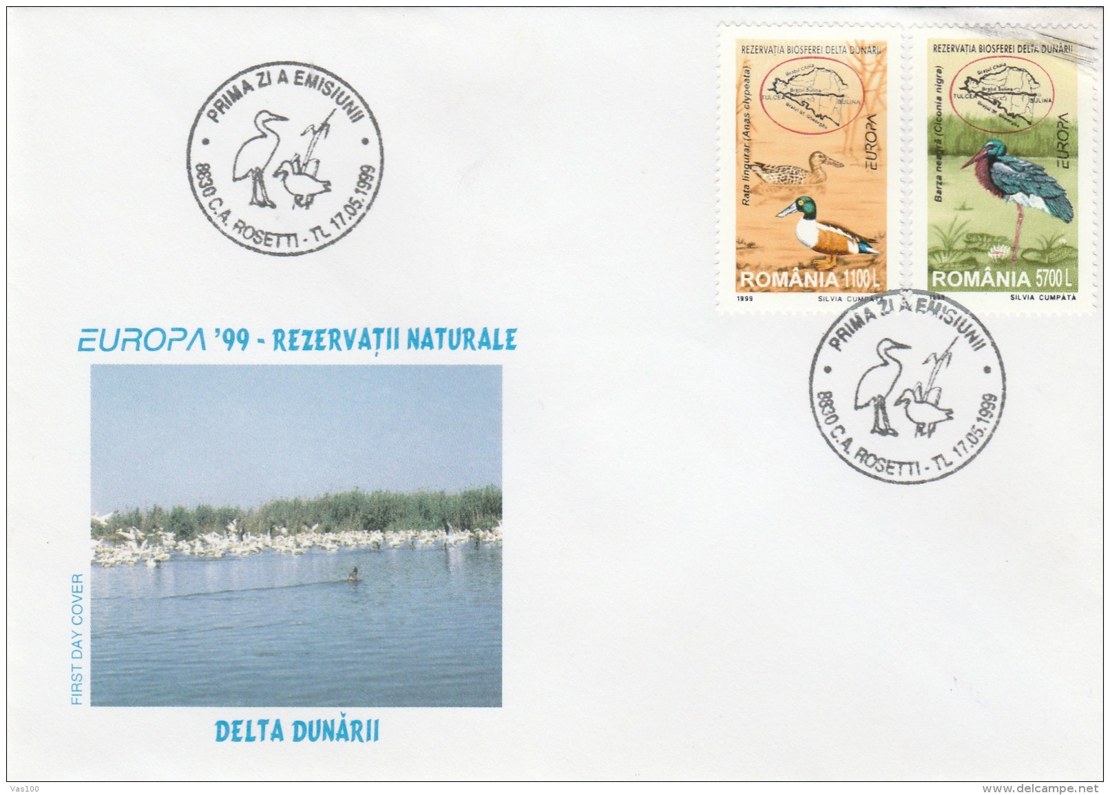 #BV3580 EUROPA CEPT '99, BIRDS, DANUBE DELTA, COVERS FDC , 1999, ROMANIA. - FDC