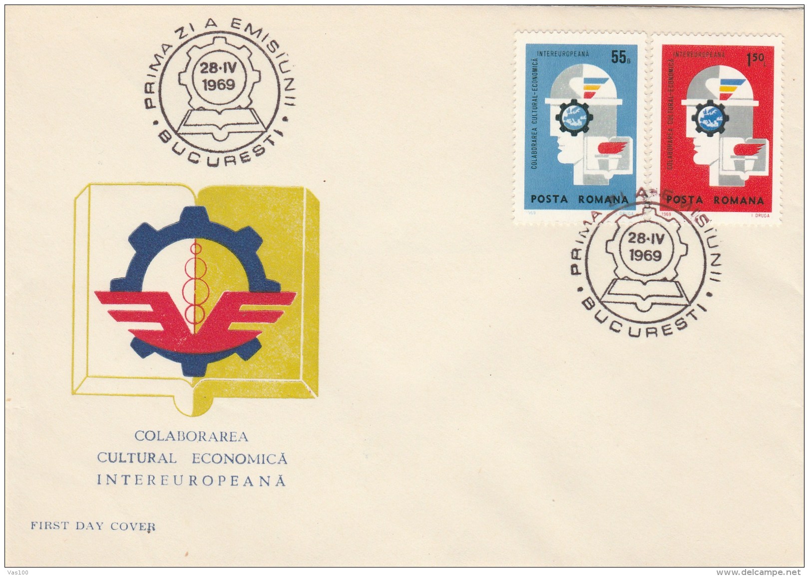 #BV3581 INTEREUROPEAN, ECONOMICA AND CULTURAL COLLABORATION, COVERS FDC , 1969, ROMANIA. - FDC