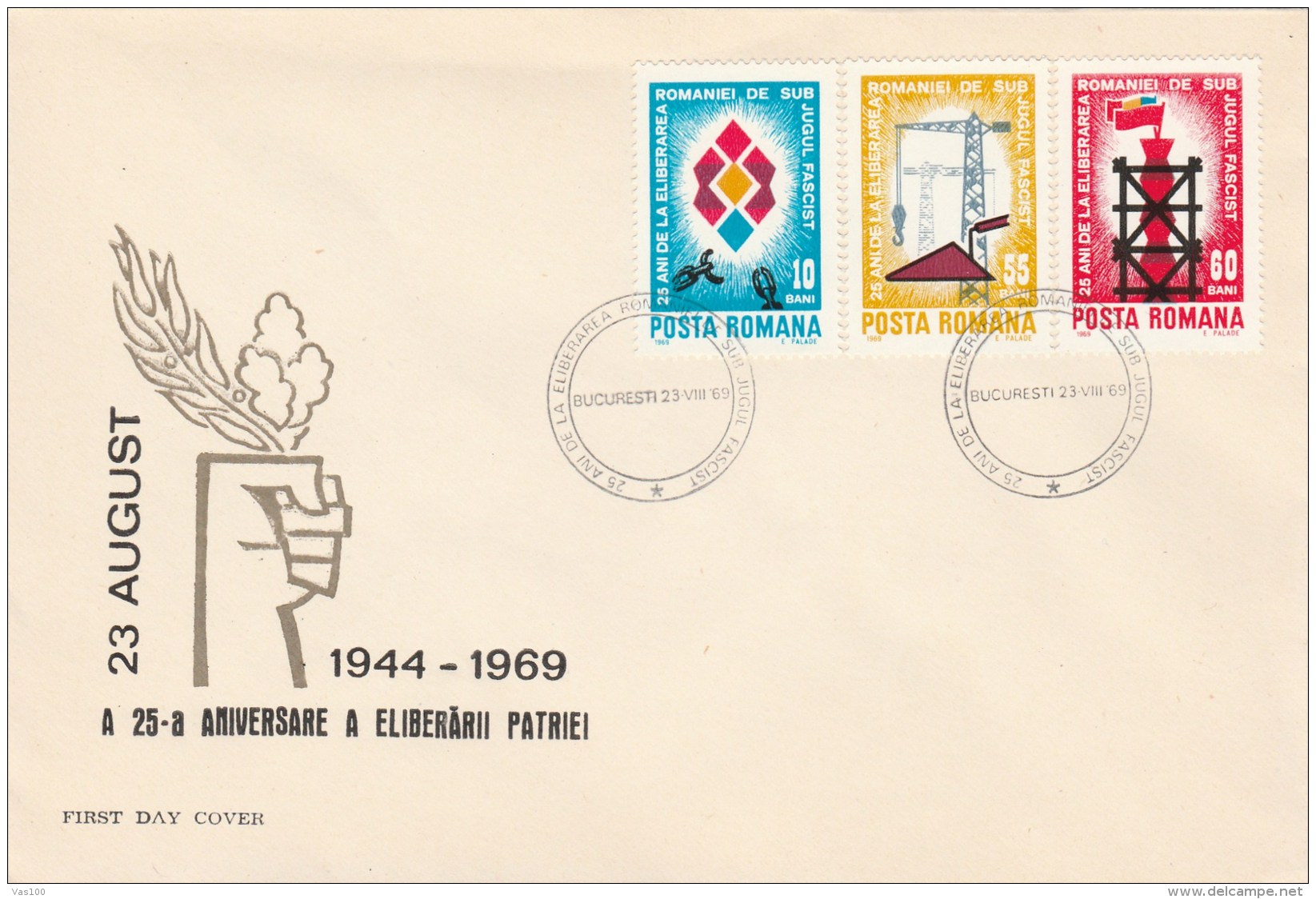 #BV3582  LIBERATION ANNIVERSARY, 23 AUGUST, COVERS FDC , 1969, ROMANIA. - FDC