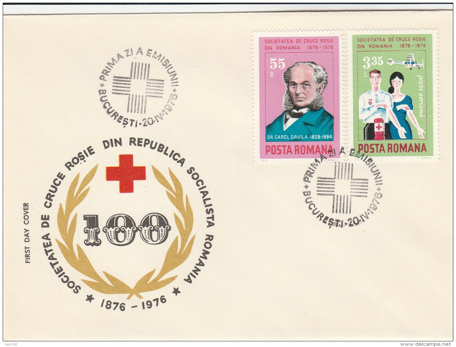 #BV3583  RED CROSS, DR CAROL DAVILA, SOCIALIST ROMANIAN REPUBLIC, COVERS FDC , 1976, ROMANIA. - FDC