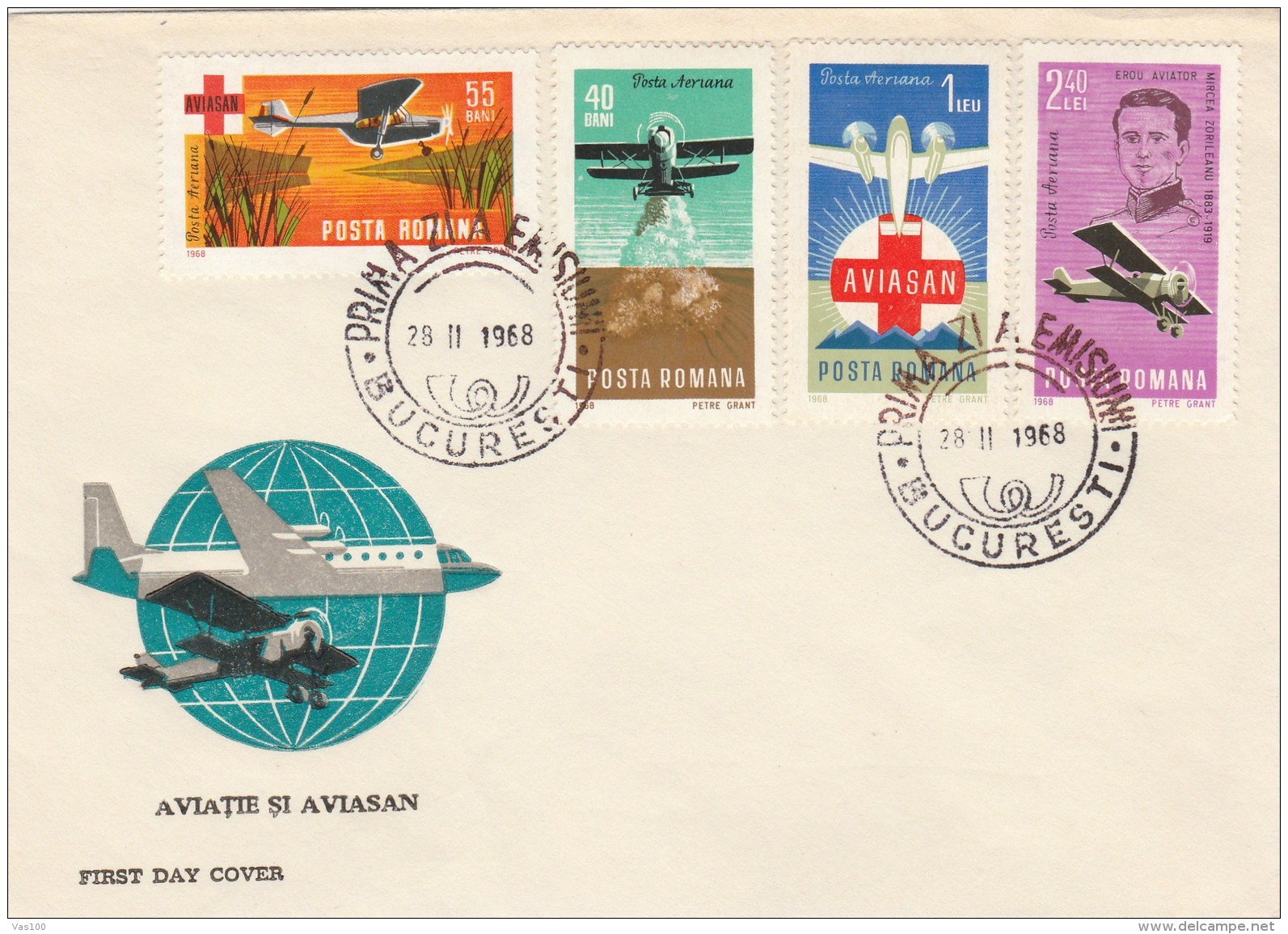 #BV3587 PLANE, AVIATION, AVISAN, FLYING, COVERS FDC, 1968, ROMANIA. - FDC