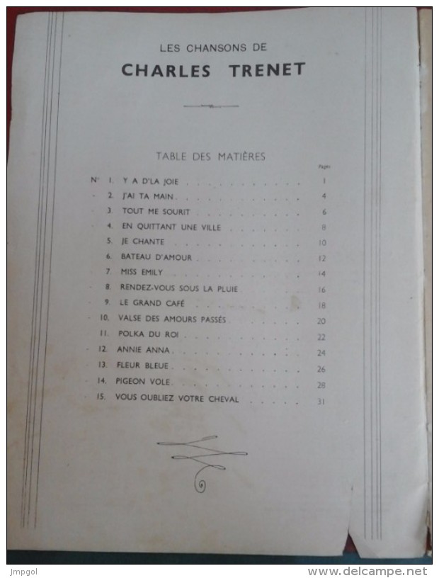 Les Chansons De Charles TRENET Recueil De 15 Chansons Pianos Et Chant Album N° 1 Editions Raoul BRETON - Partitions Musicales Anciennes