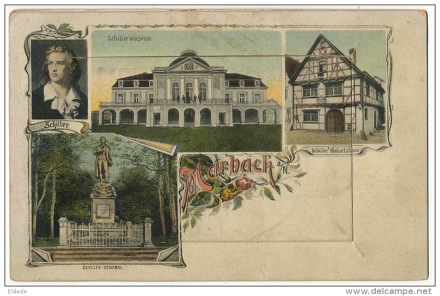 Gruss Aus Marbach P. Used M. Mechanical Card With Booklet Of 10 Small Views Schiller Cottaplatz Markstrasse Etc - Marbach