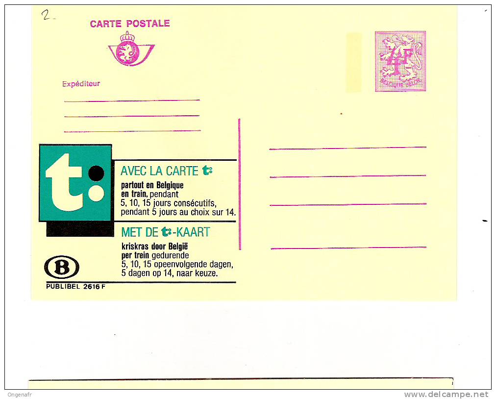 Publibel Neuve N° 2616 F   (SNCB, Chemins De Fer, Carte T Partout En Trains En Belgique) - Publibels