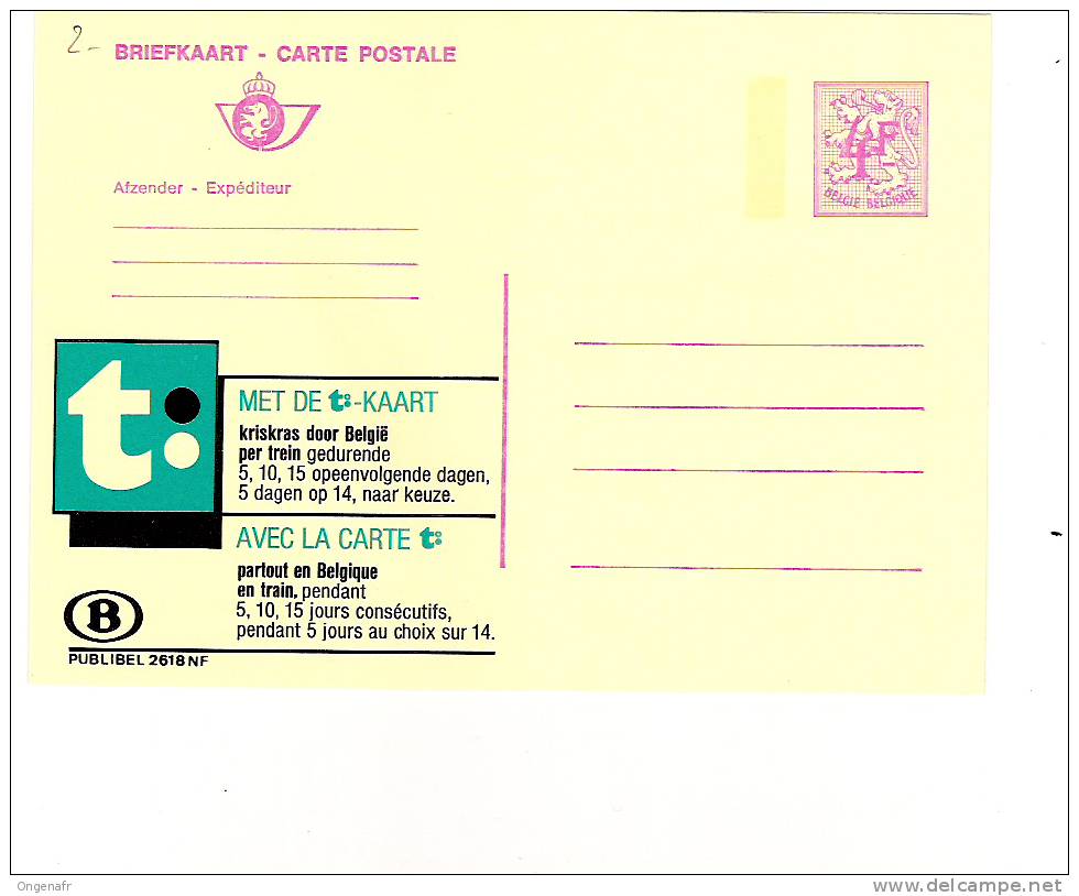 Publibel Neuve N° 2618 NF (SNCB, Chemins De Fer, Carte T Partout En Trains En Belgique) - Publibels