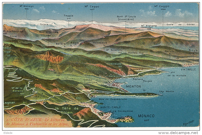 Carte Geo Monaco Beausoleil  Turbie Garavan Vintimille Nervia Roquebrune Etc Ecrite De Villa Manou Beaulieu - Autres & Non Classés