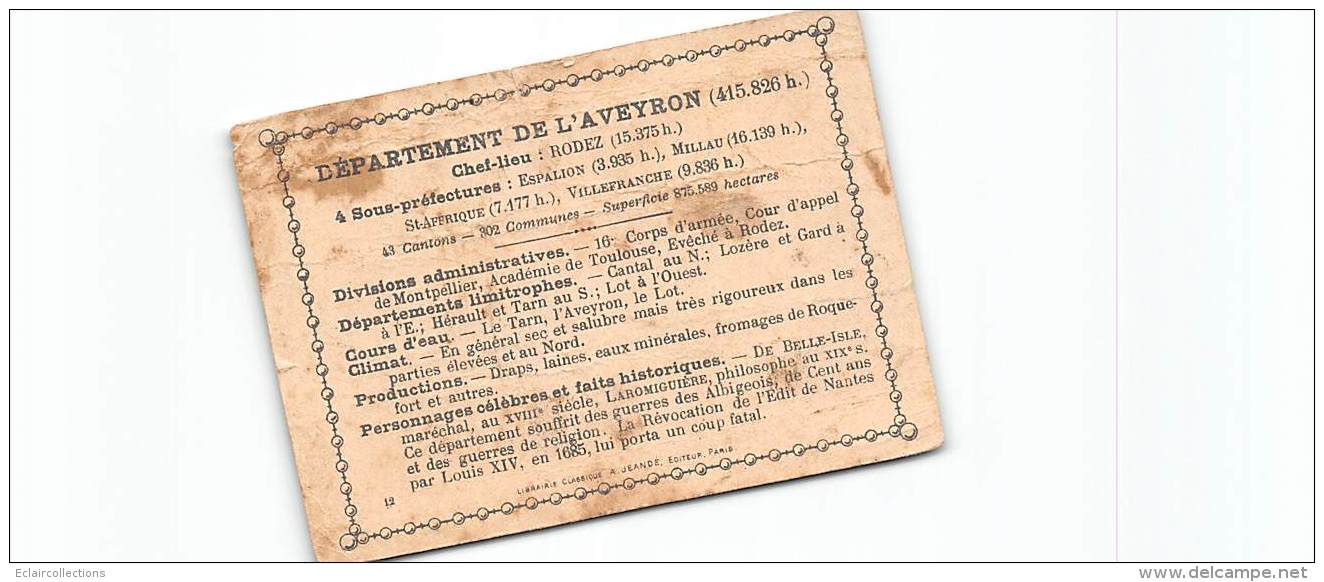 Aveyron    12      Carte Du Département.  8x11 Cm Déchirure - Autres & Non Classés