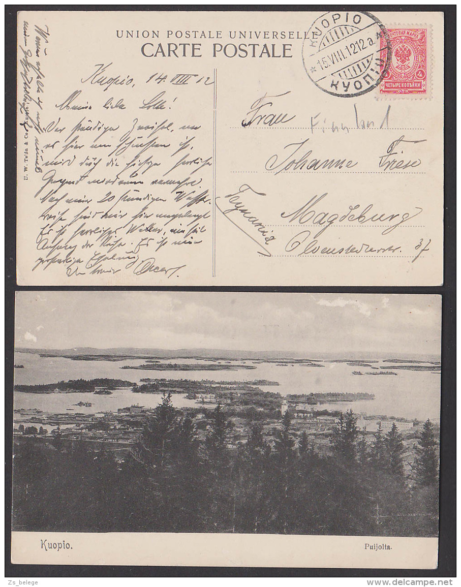 Kuopio Finnland 1912 Karte Mit Puijolta, Seenlandschaft - Lettres & Documents