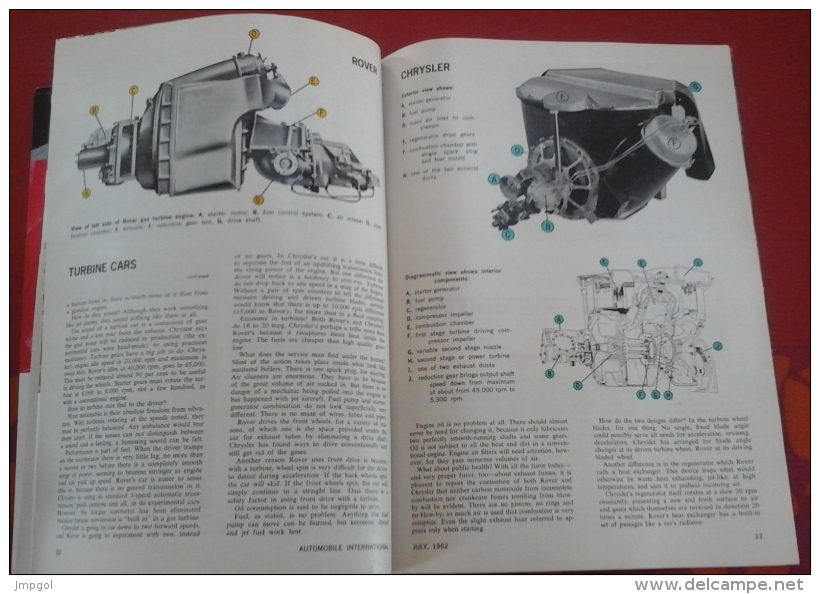 Automobile International Juillet 1962 Turbine Cars Rover Chrysler, Publicité Jeep - Autres & Non Classés