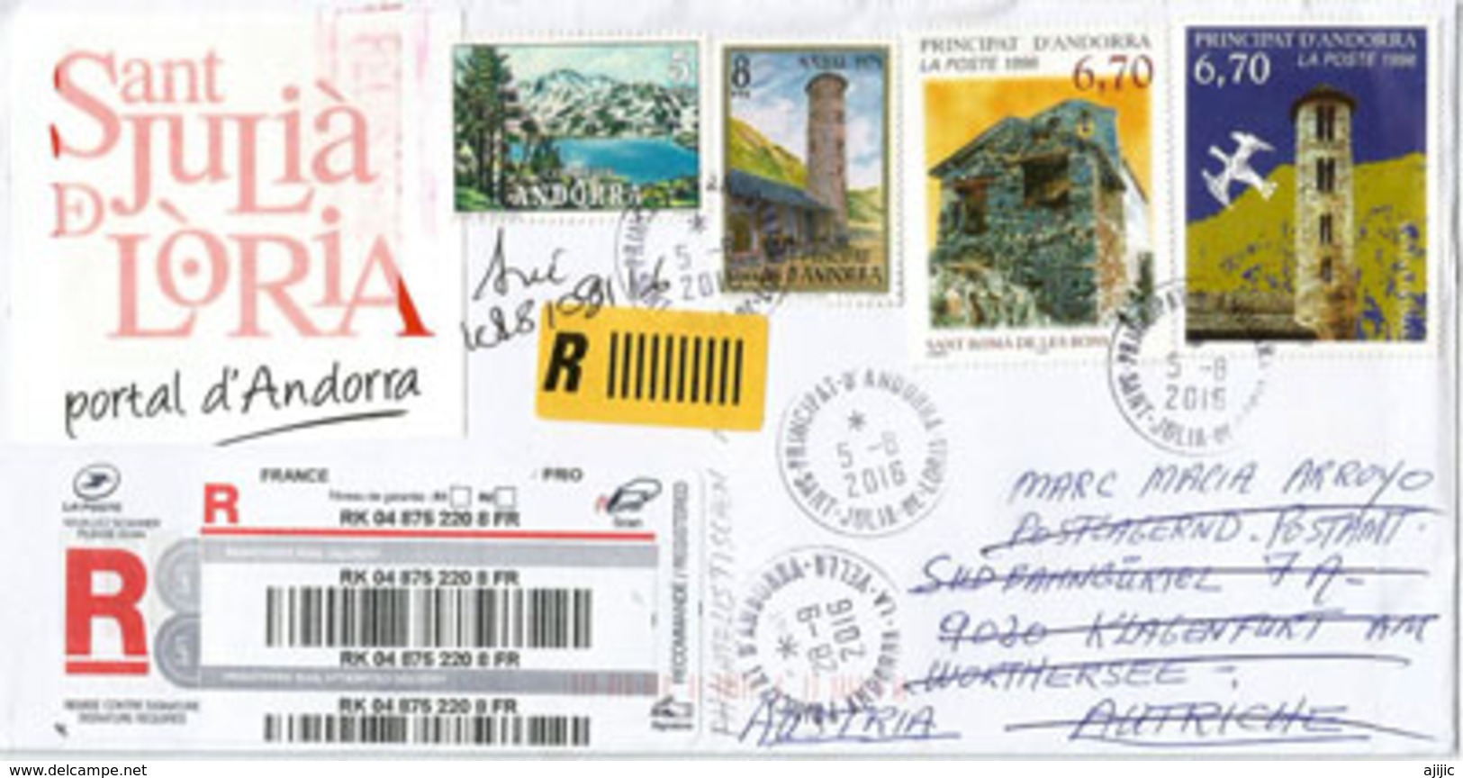 Lettre Recommandée D'ANDORRA, Affranchissement Mixte, Adressée KLAGENFURT. AUTRICHE - Covers & Documents