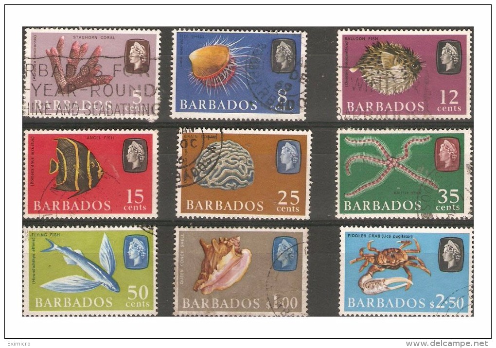 BARBADOS 1965 - 1969 MARINE LIFE VALUES TO $2.50 FINE USED MINIMUM Cat £5.20 - Barbados (...-1966)